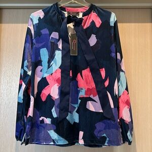 Christian Siriano long sleeve top. Blue, pink. Size M